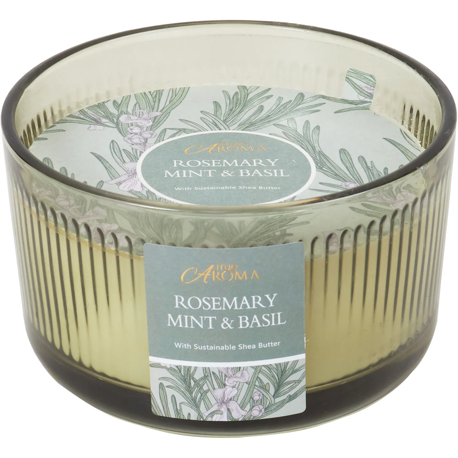Rosemary Mint & Basil Ribbed Candle - White
