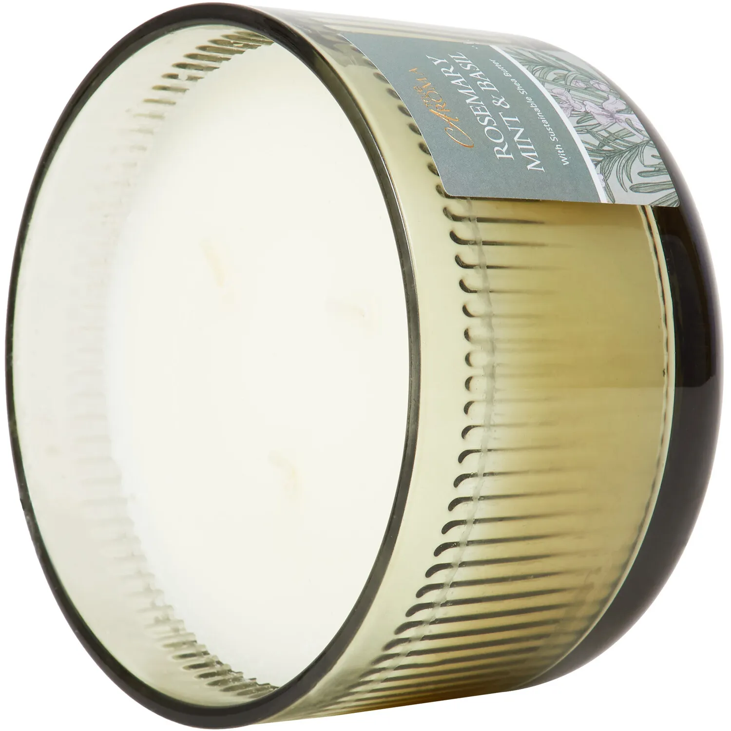 Rosemary Mint & Basil Ribbed Candle - White