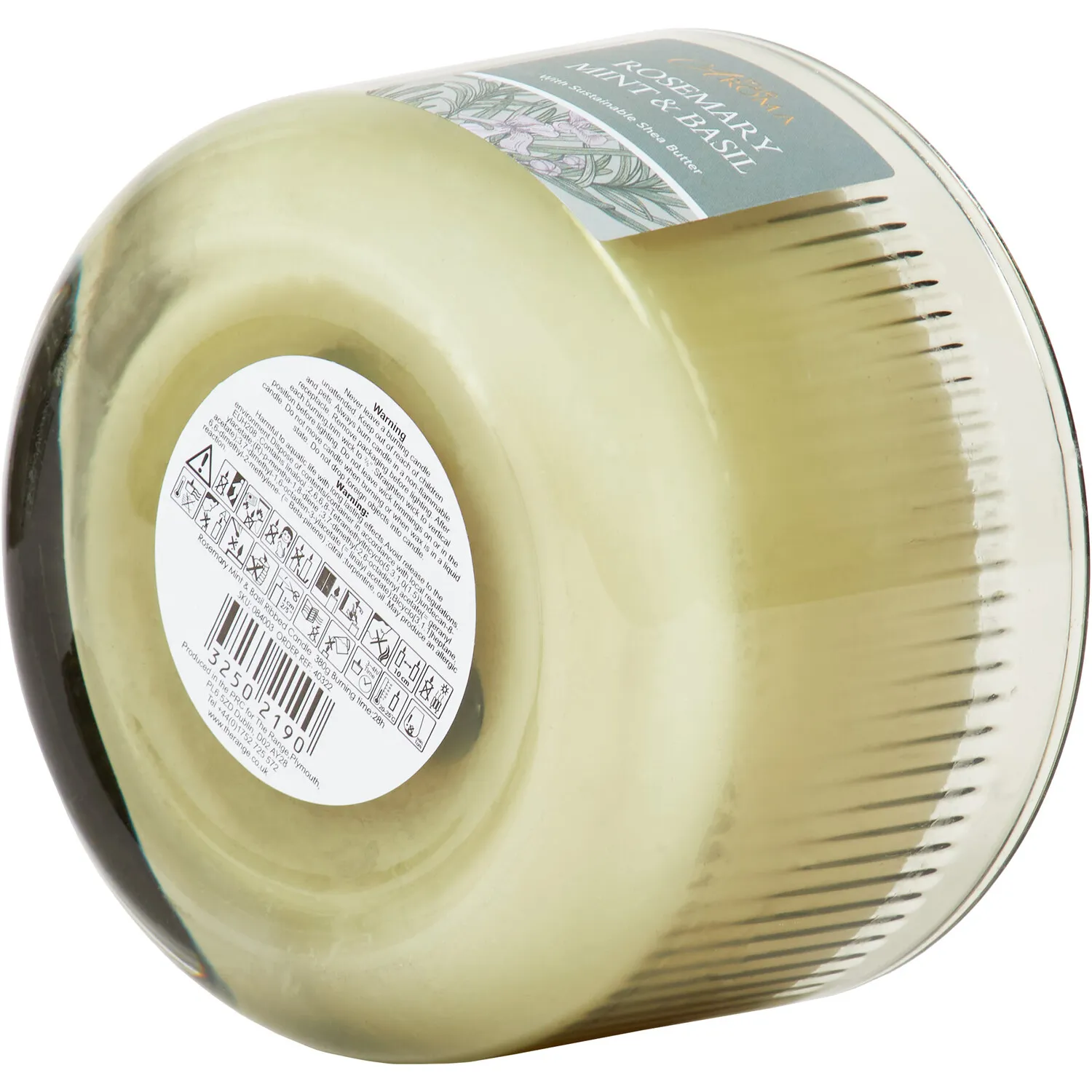 Rosemary Mint & Basil Ribbed Candle - White