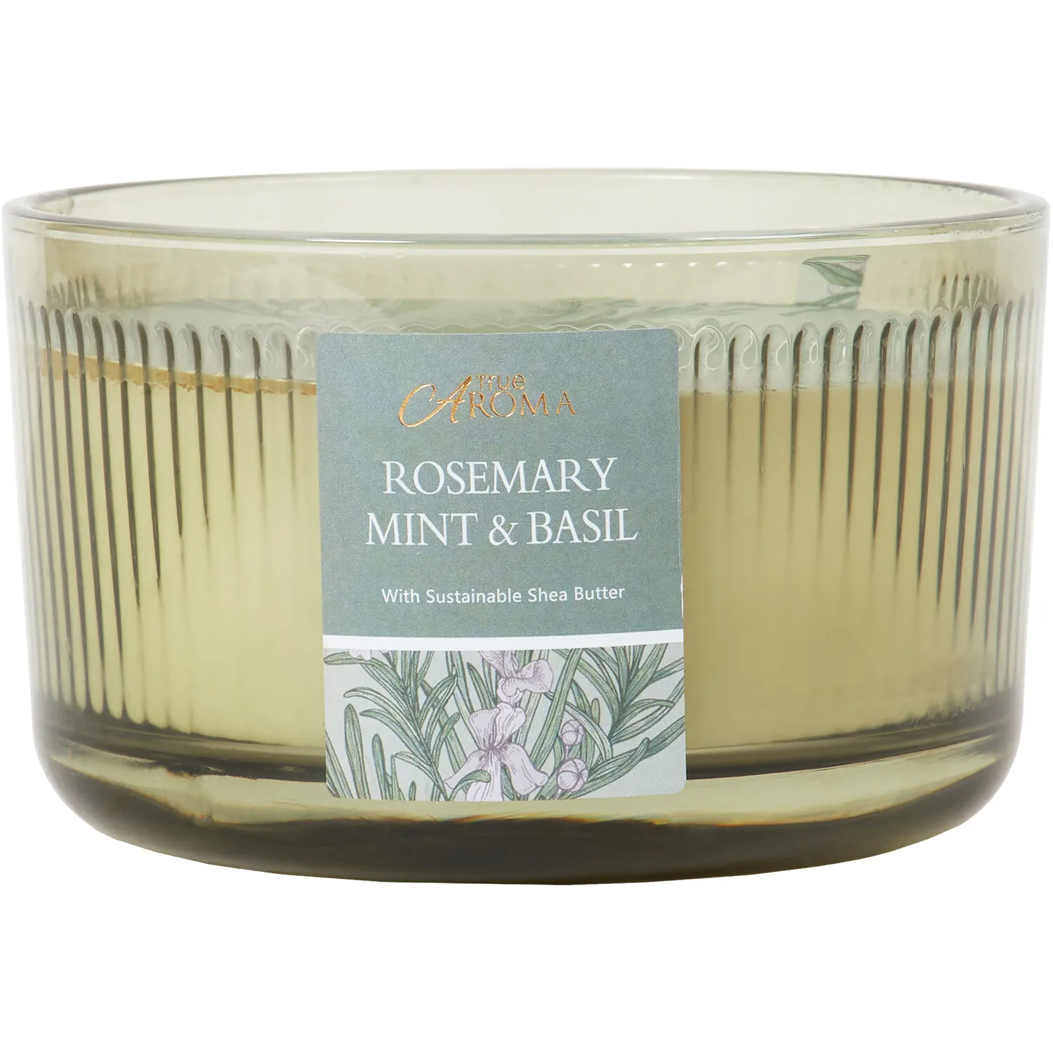 Rosemary Mint & Basil Ribbed Candle - White