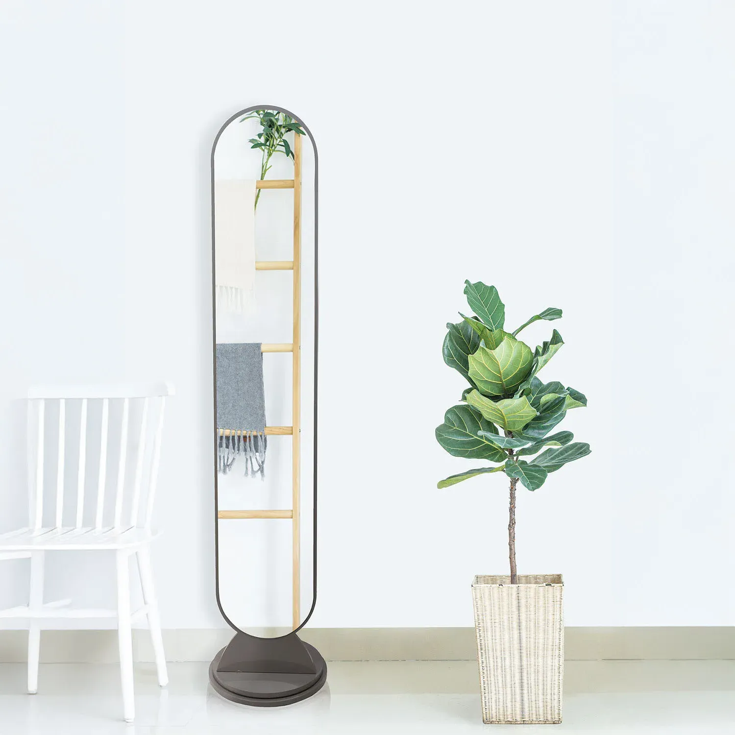 Rotating Oval Standing Mirror - Grey