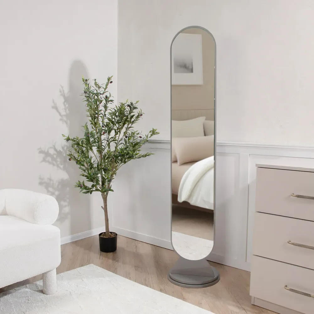 Rotating Oval Standing Mirror - Grey