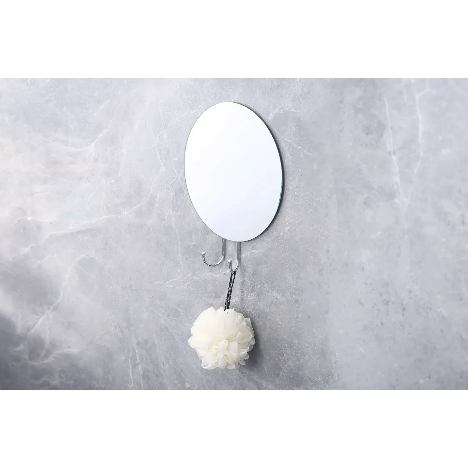 Round Bathroom Mirror with Hooks - Chrome