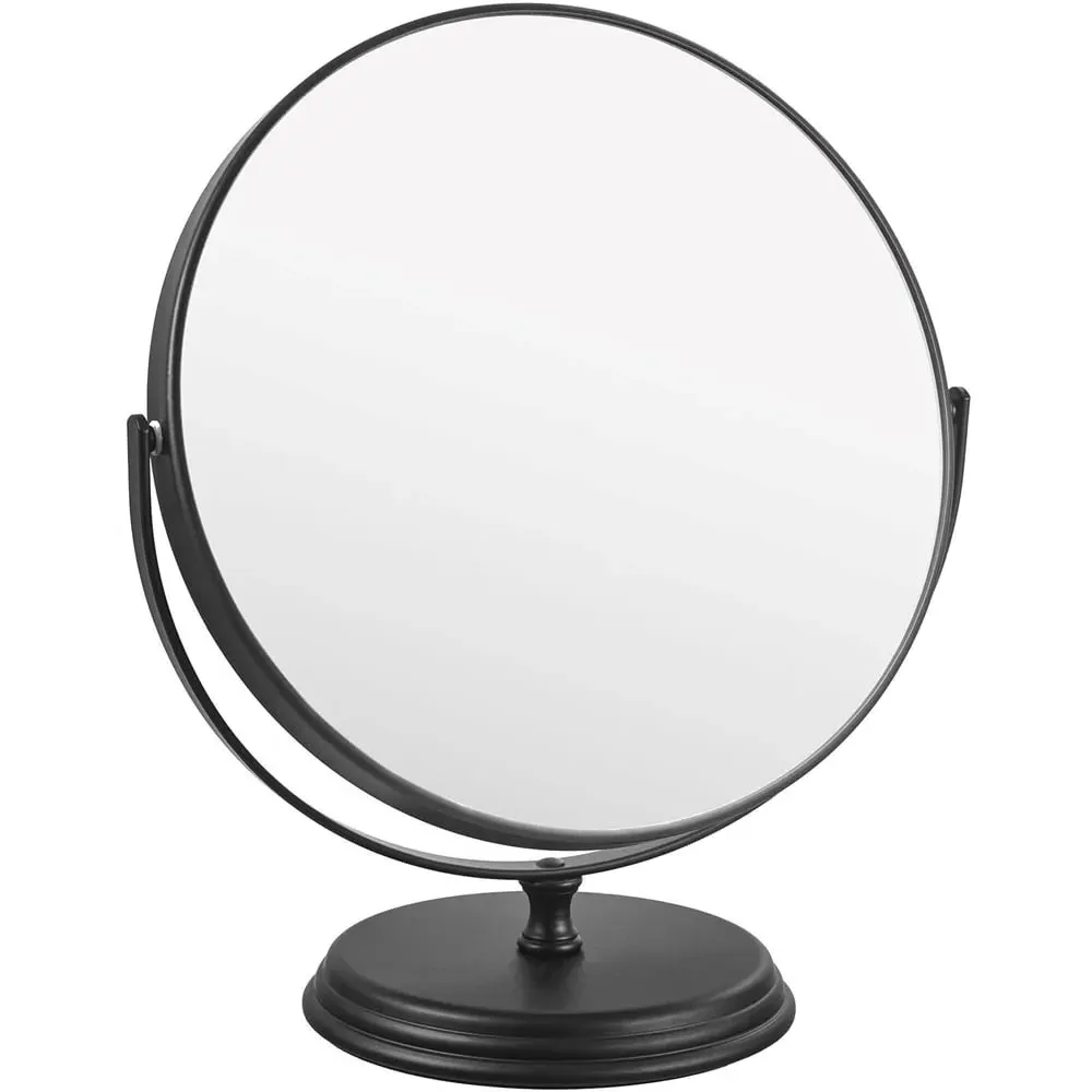 Round Cosmetic Mirror with Magnification - Black