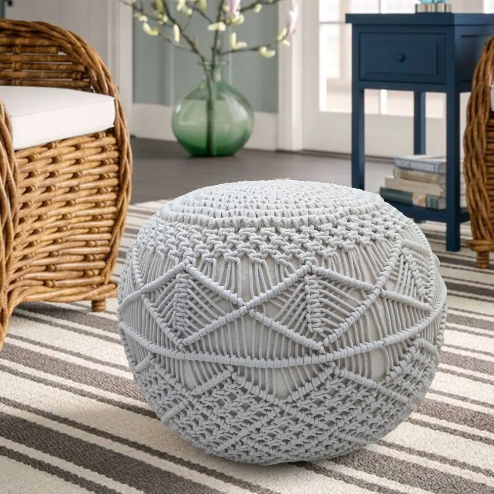 Round Crochet Footstool - Grey