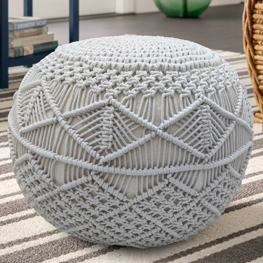 Round Crochet Footstool - Grey image