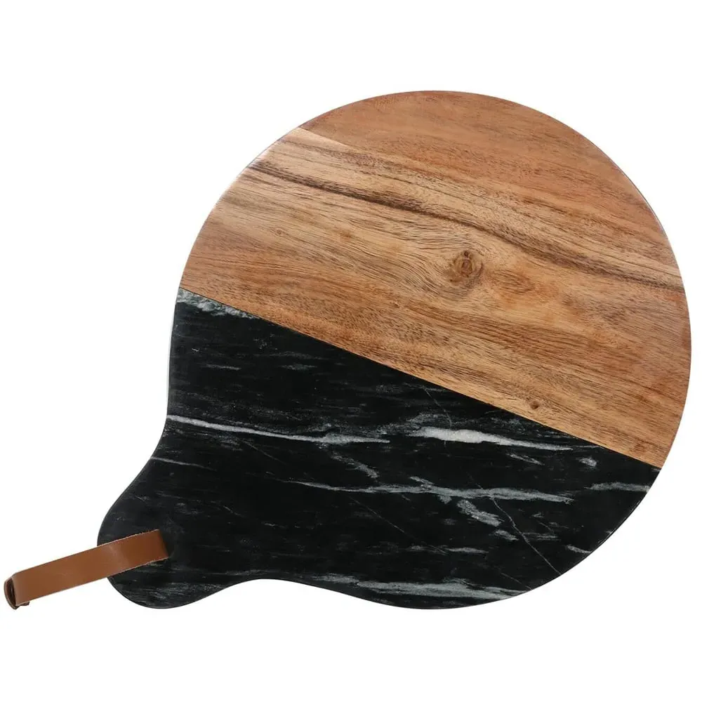 Round Marble Acacia Cutting Board - Black, Marble