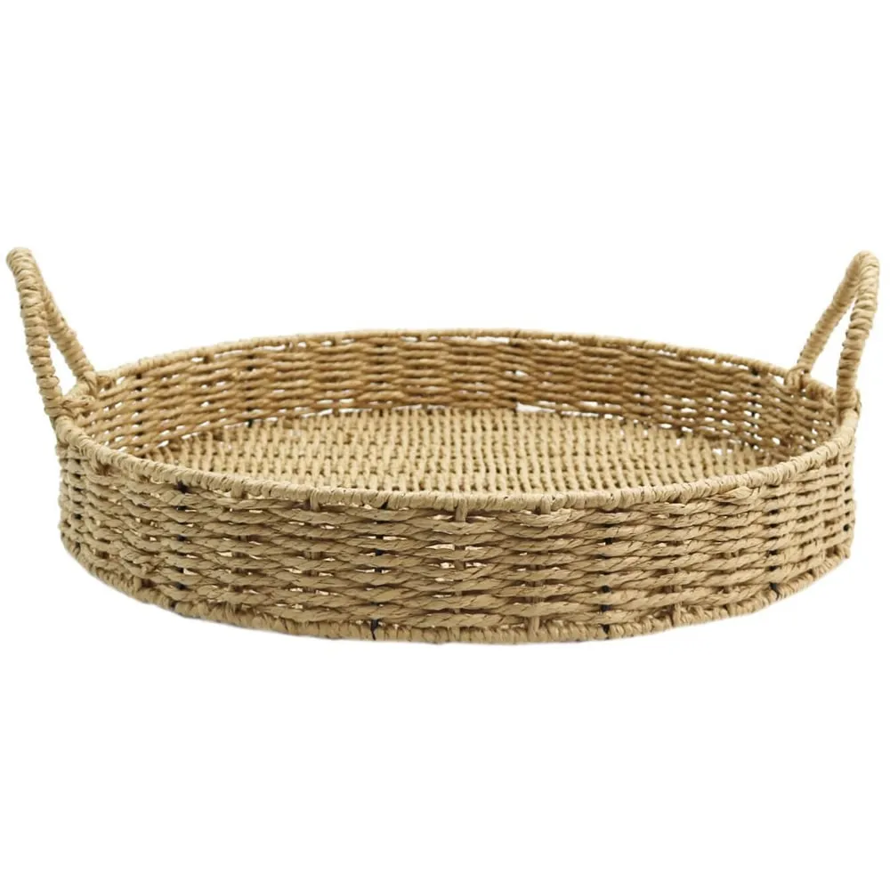 Round Paper Rope Tray with Handles - Brown image