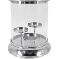 Round Pillar Candle Lantern - Silver