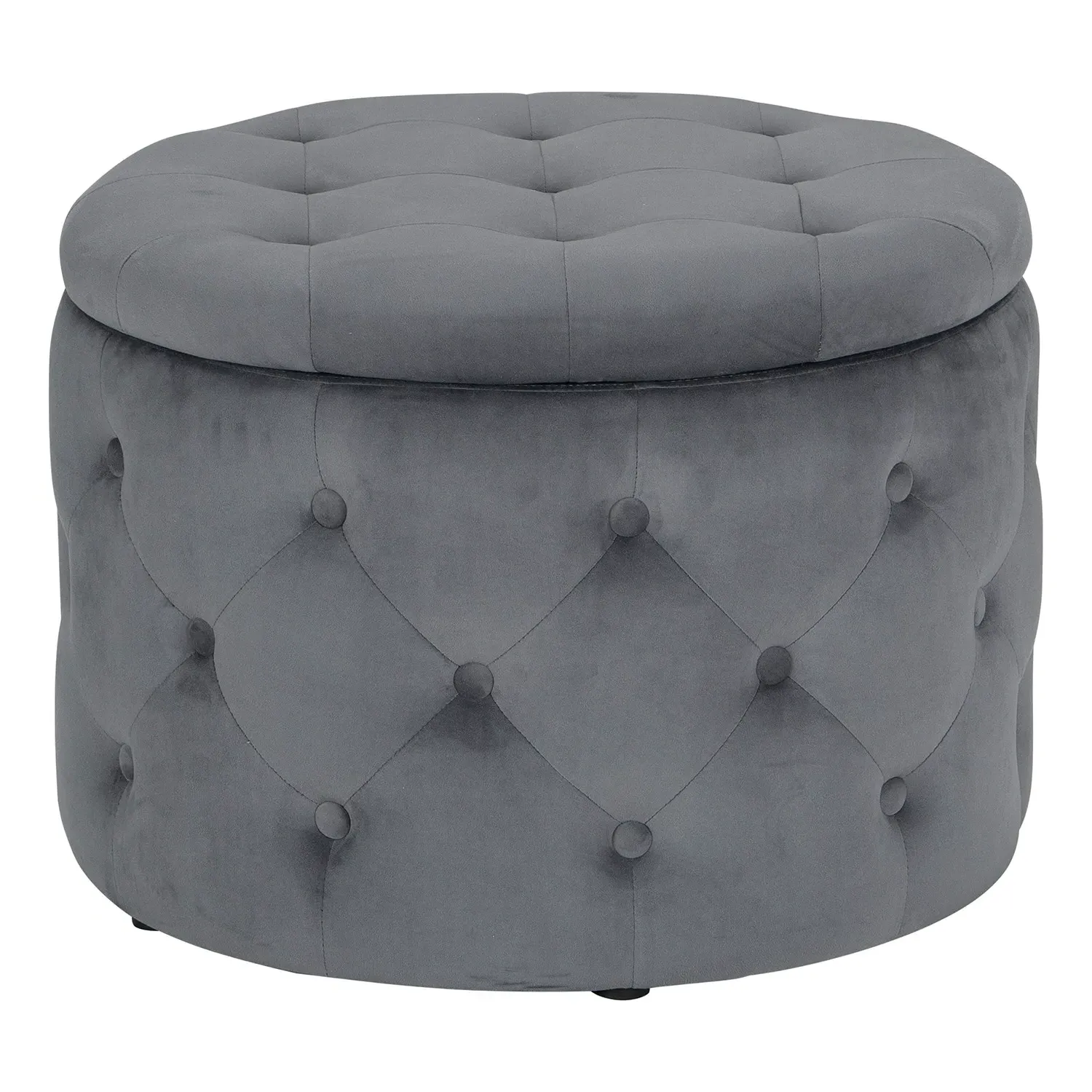 Round Storage Ottoman Footstool - Grey