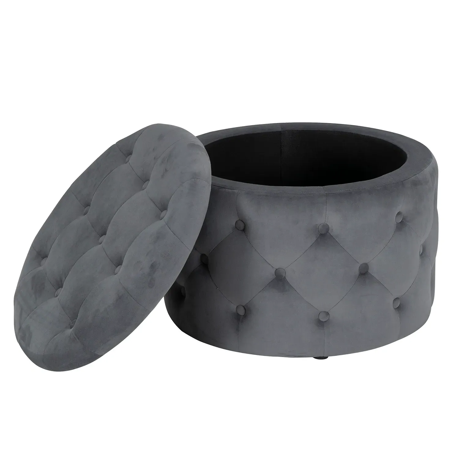 Round Storage Ottoman Footstool - Grey