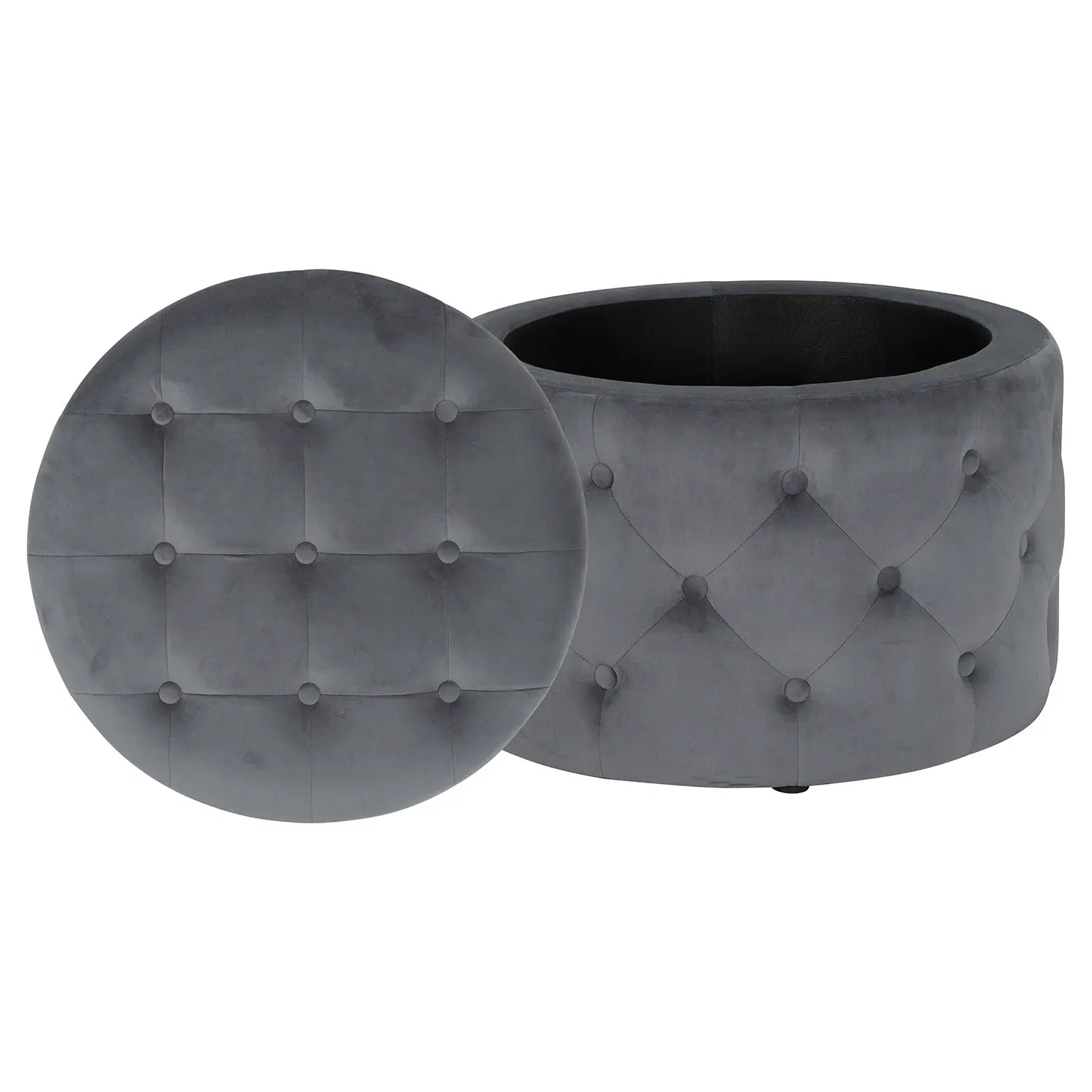 Round Storage Ottoman Footstool - Grey