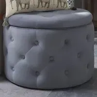 Round Storage Ottoman Footstool - Grey