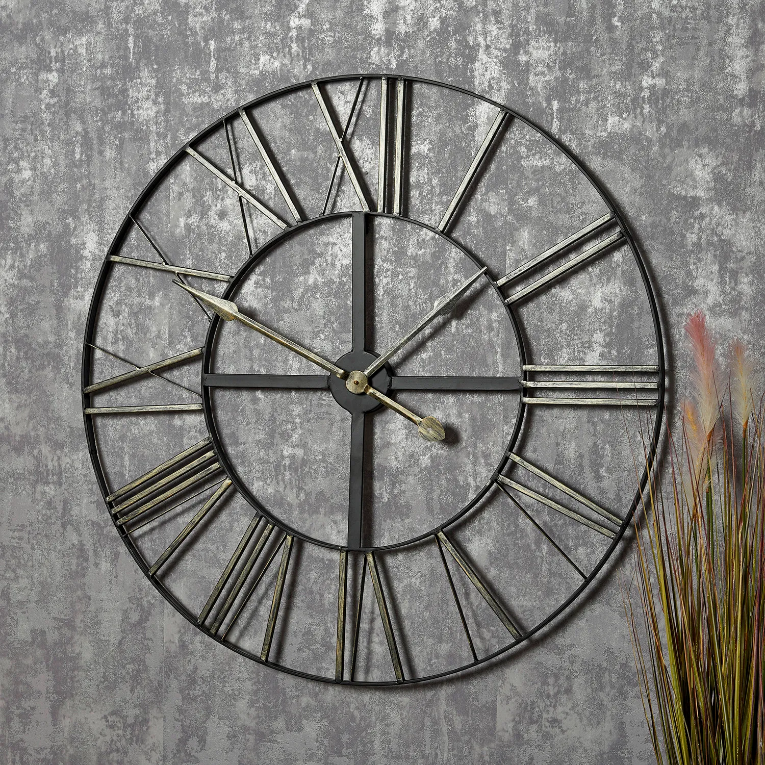 Round Wall Clock with Roman Numerals - Black, Iron