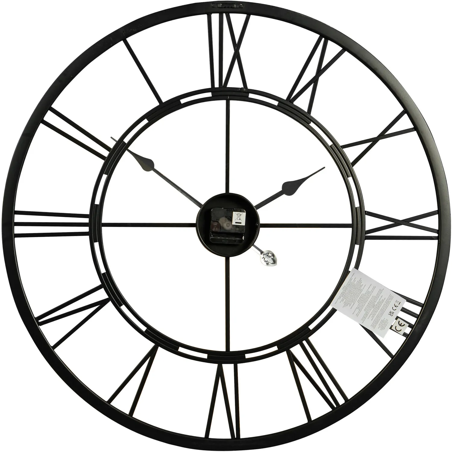 Round Wall Clock with Roman Numerals - Black, Iron