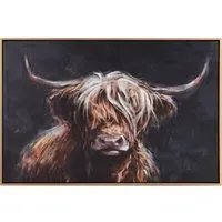Rusty Highland Cow Framed Art Canvas 60x90cm - Black