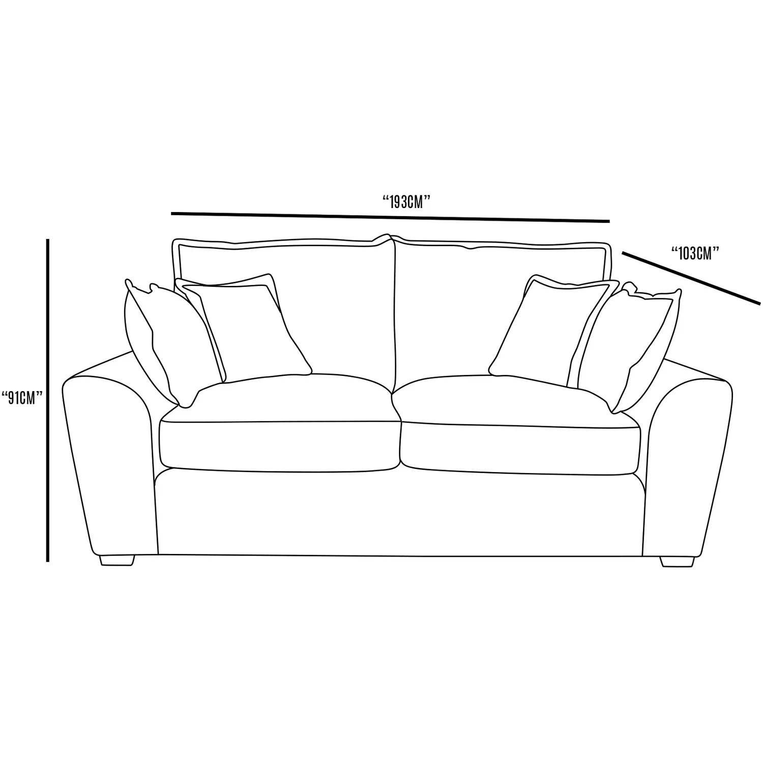 Ryder 3-Seater Sofa - Blue, Fabric