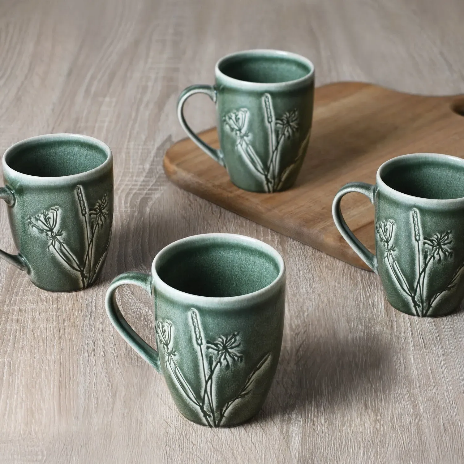Sage Embossed Decal Mug Set 4 Pack - Green, Stoneware