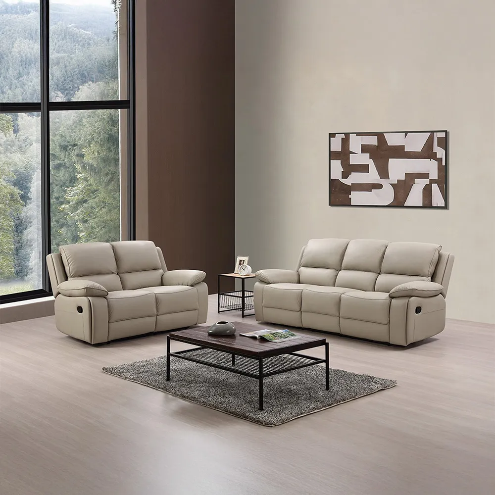 Salerno 2-Seater Recliner Sofa - Light Grey, Leather