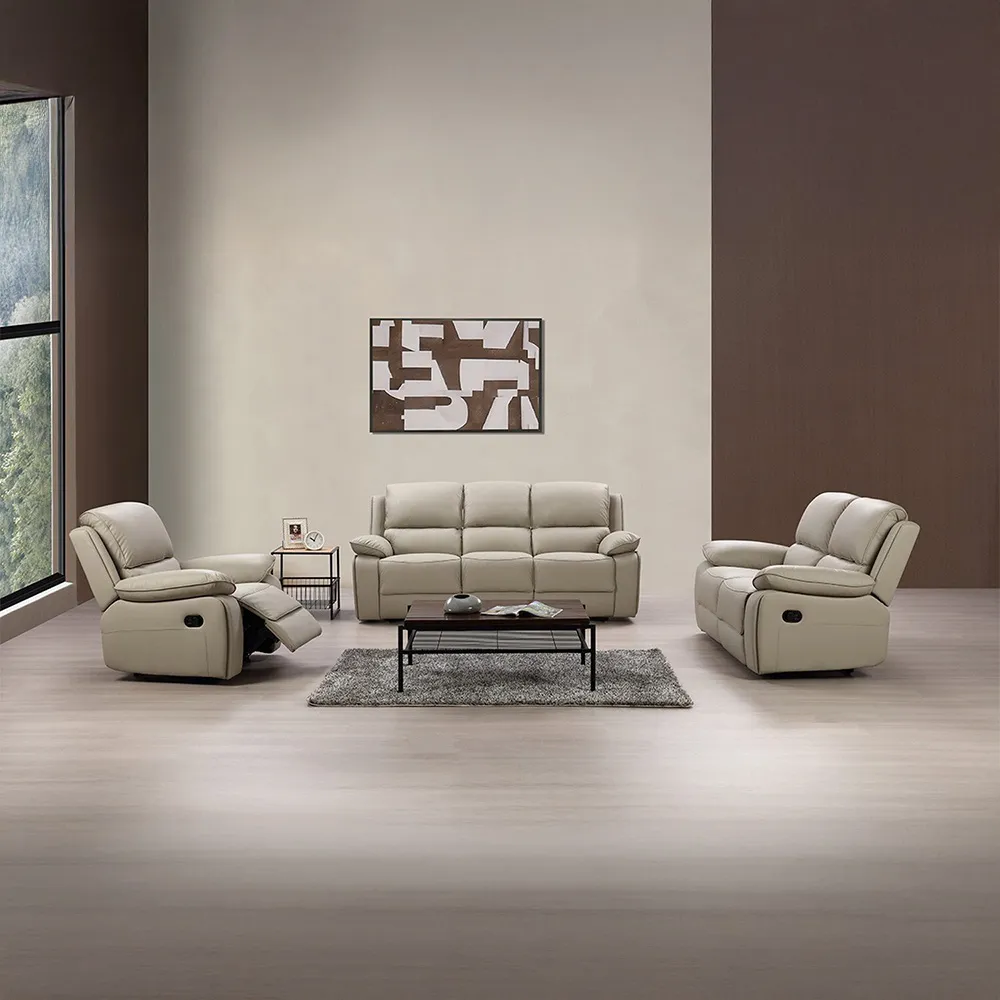 Salerno 2-Seater Recliner Sofa - Light Grey, Leather