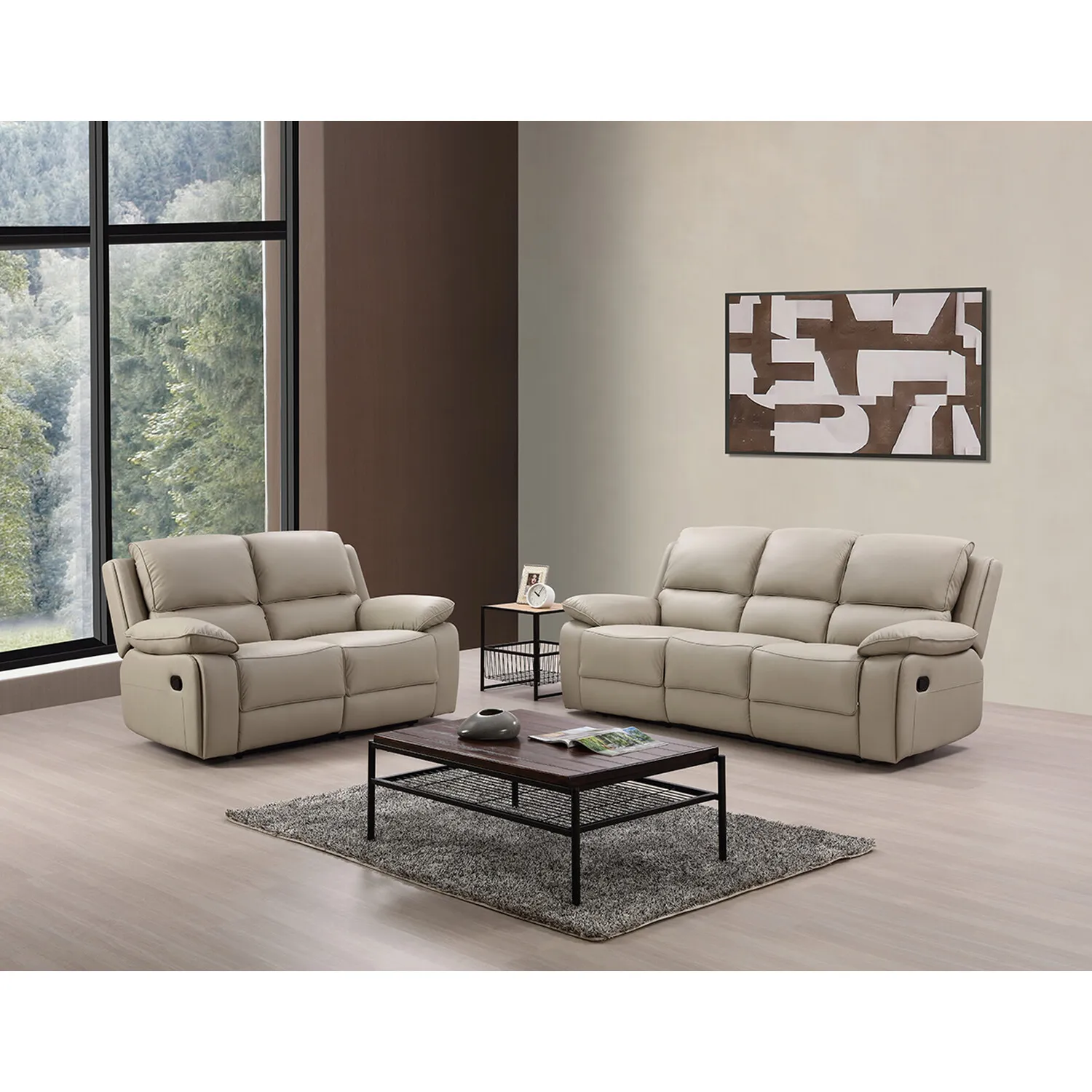 Salerno 3-Seater Recliner Sofa - Light Grey, Leather