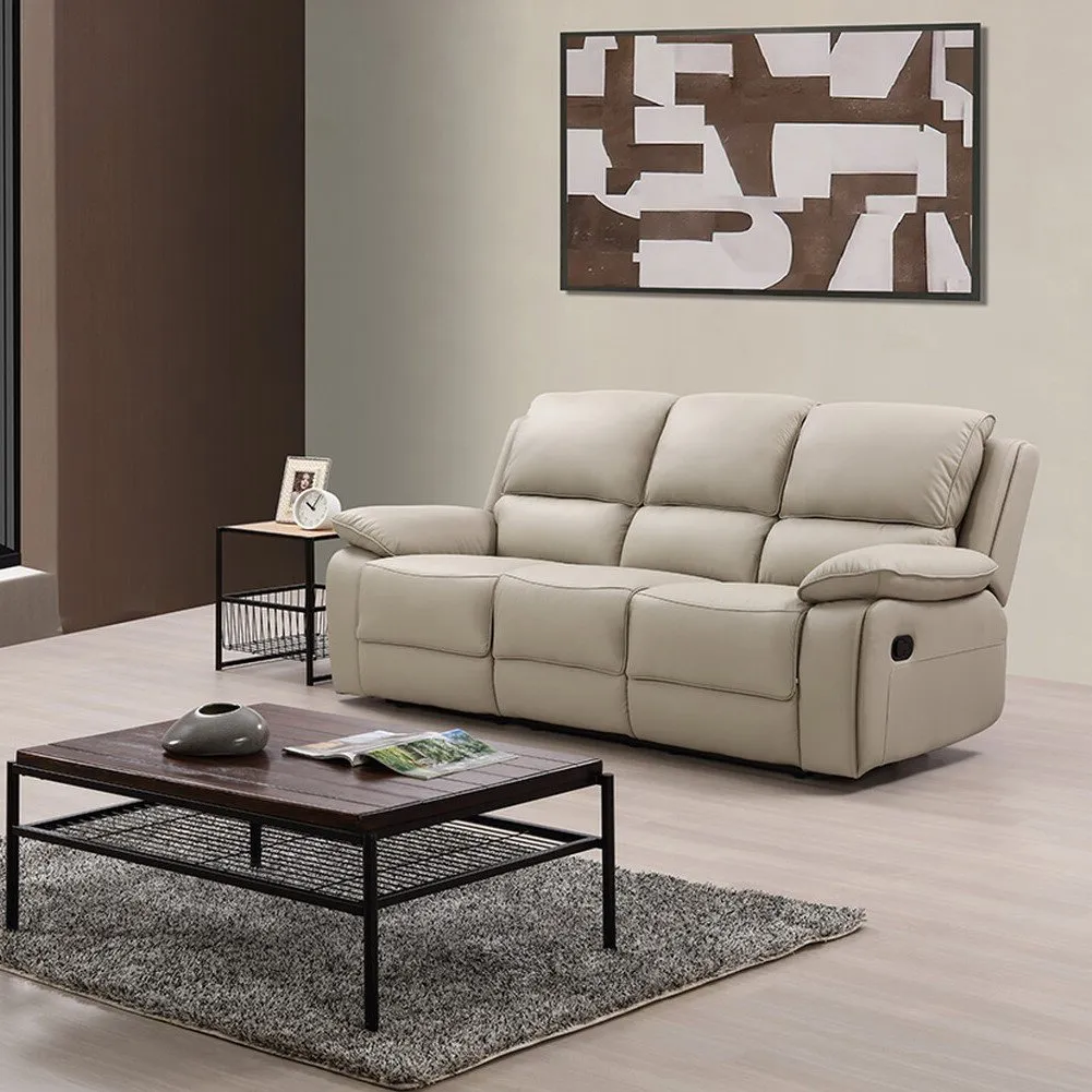 Salerno 3-Seater Recliner Sofa - Light Grey, Leather