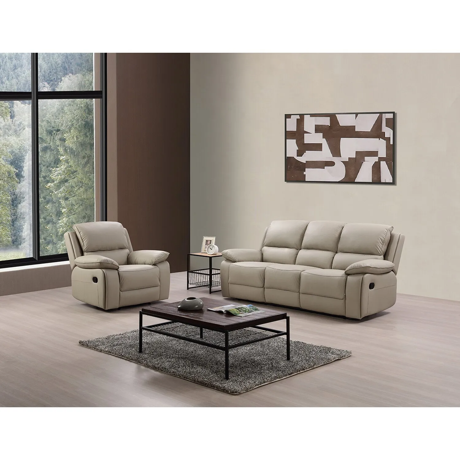 Salerno Recliner Armchair - Light Grey, Leather
