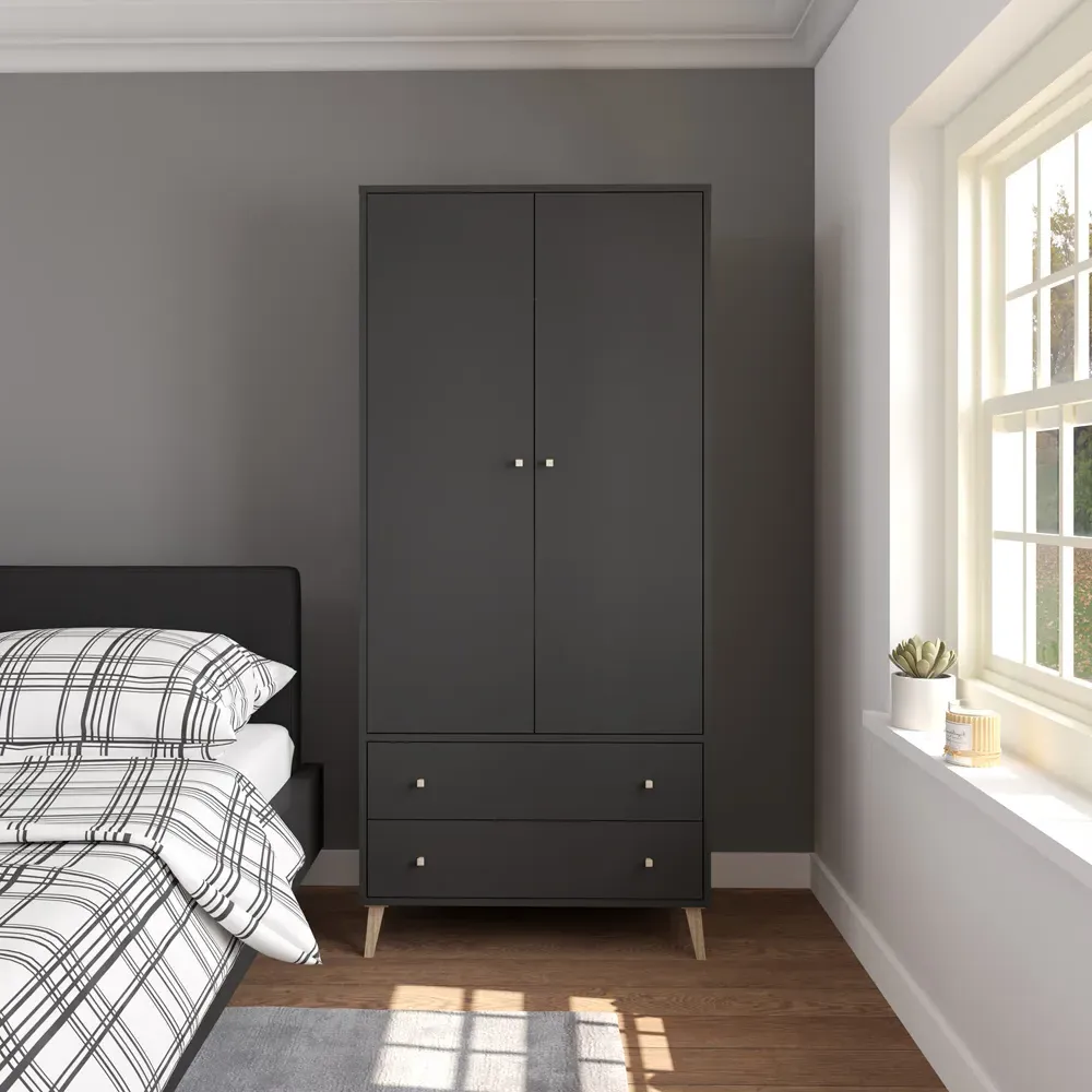 Salford 2 Door 2 Drawer Wardrobe - Black