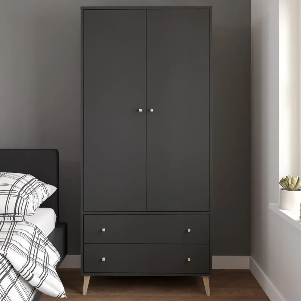 Salford 2 Door 2 Drawer Wardrobe - Black image