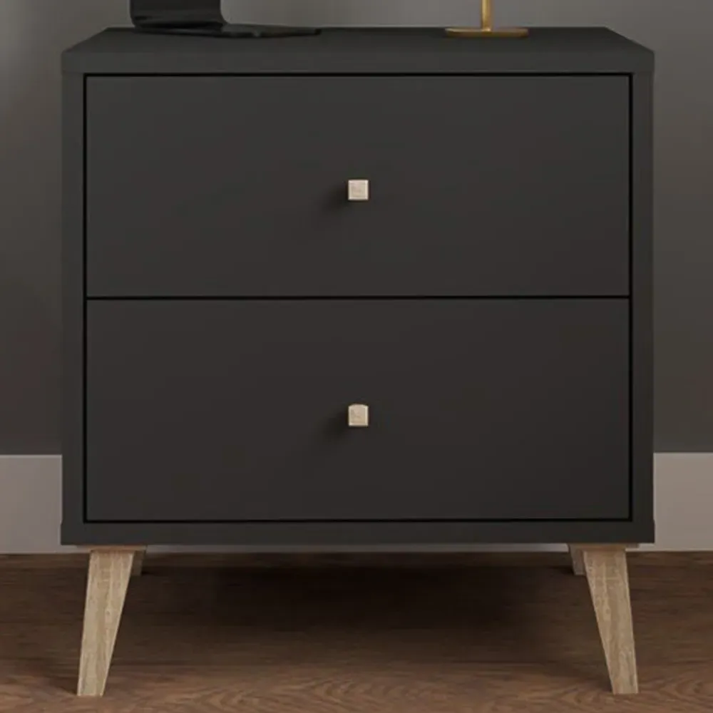 Salford 2 Drawer Bedside Table - Black image