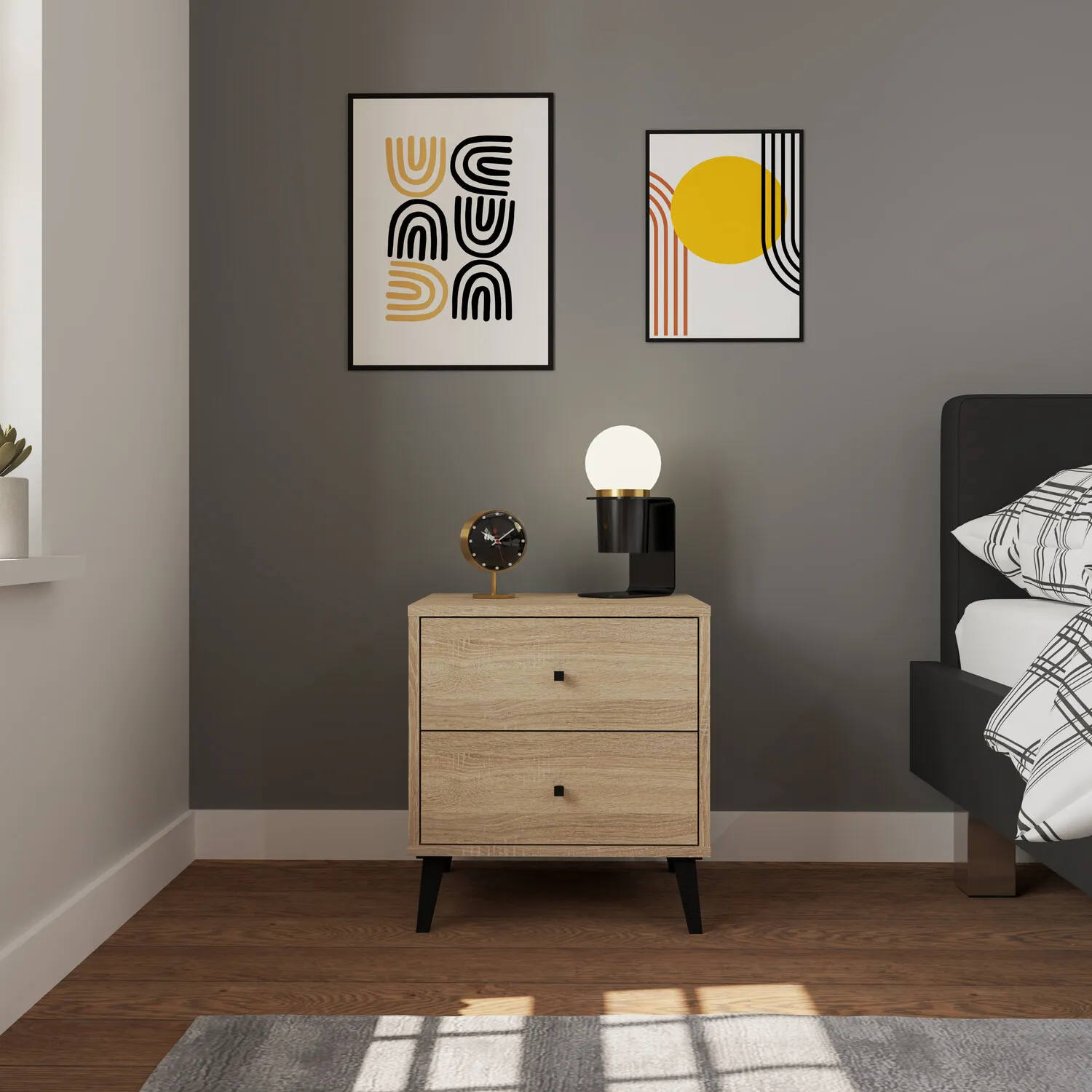 Salford 2 Drawer Bedside Table - Sonoma Oak