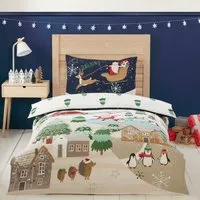 Santa Is Coming To Town Duvet Set - White