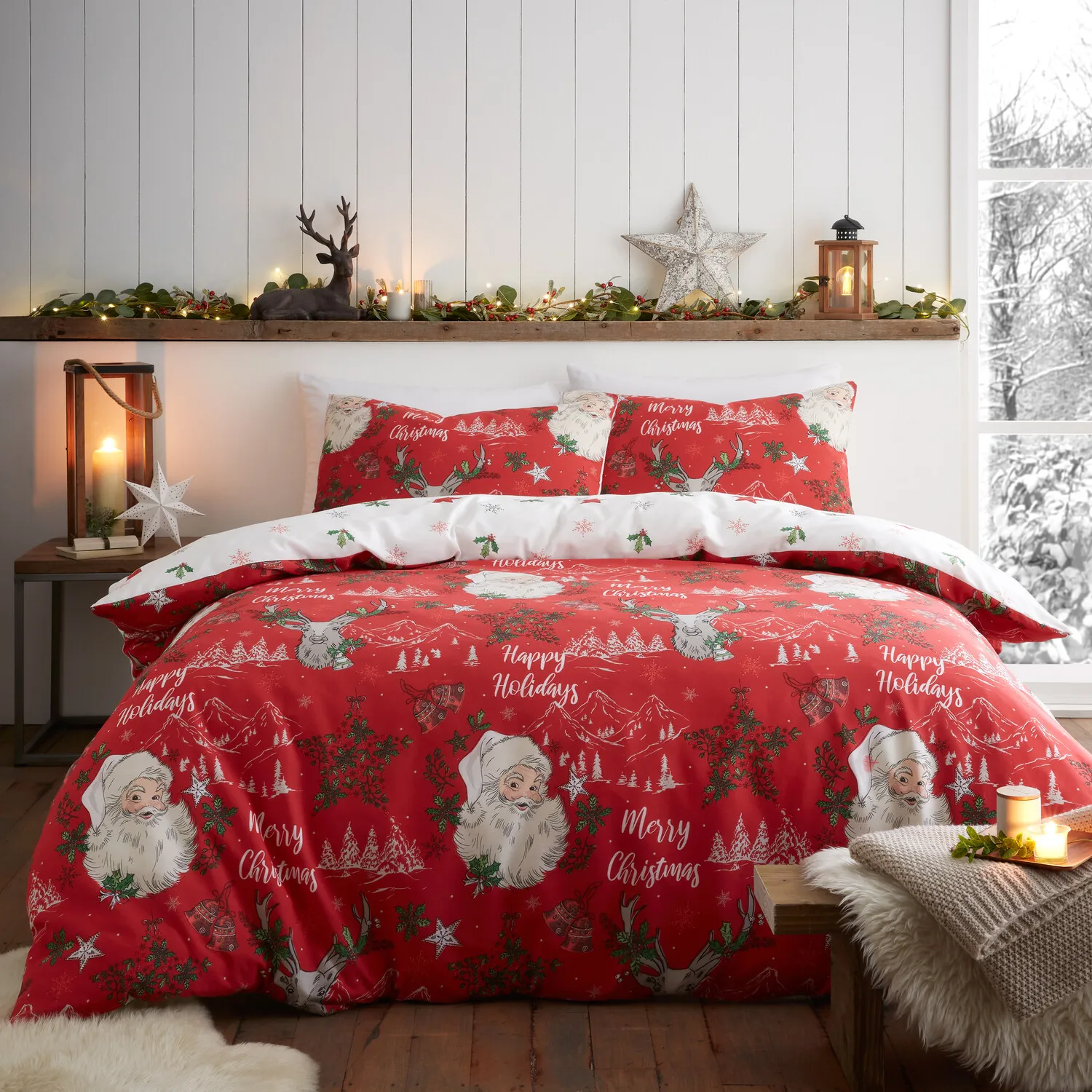 Santas North Pole King Duvet Set - Red