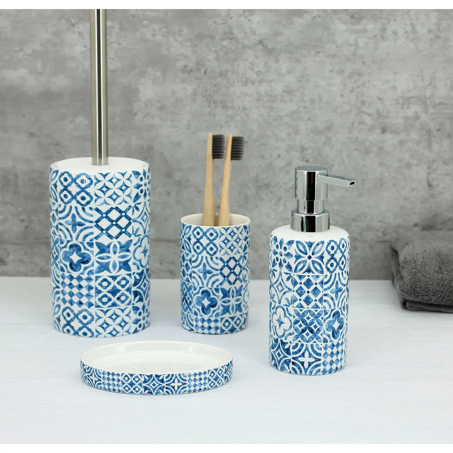 Santorini Toilet Brush Holder - Blue, White