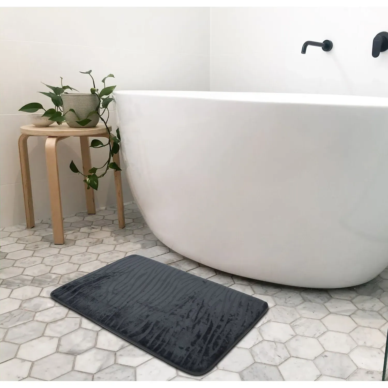 Savannah Bath Mat with PVC Backing - Grey
