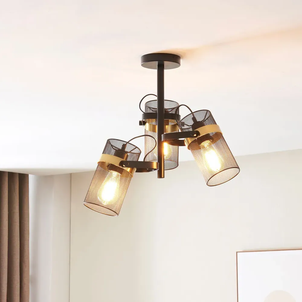 Saxon 3 Light Ceiling Fitting - Black, Metal