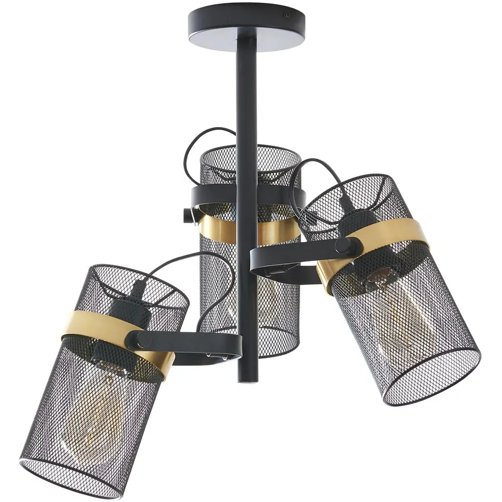 Saxon 3 Light Ceiling Fitting - Black, Metal