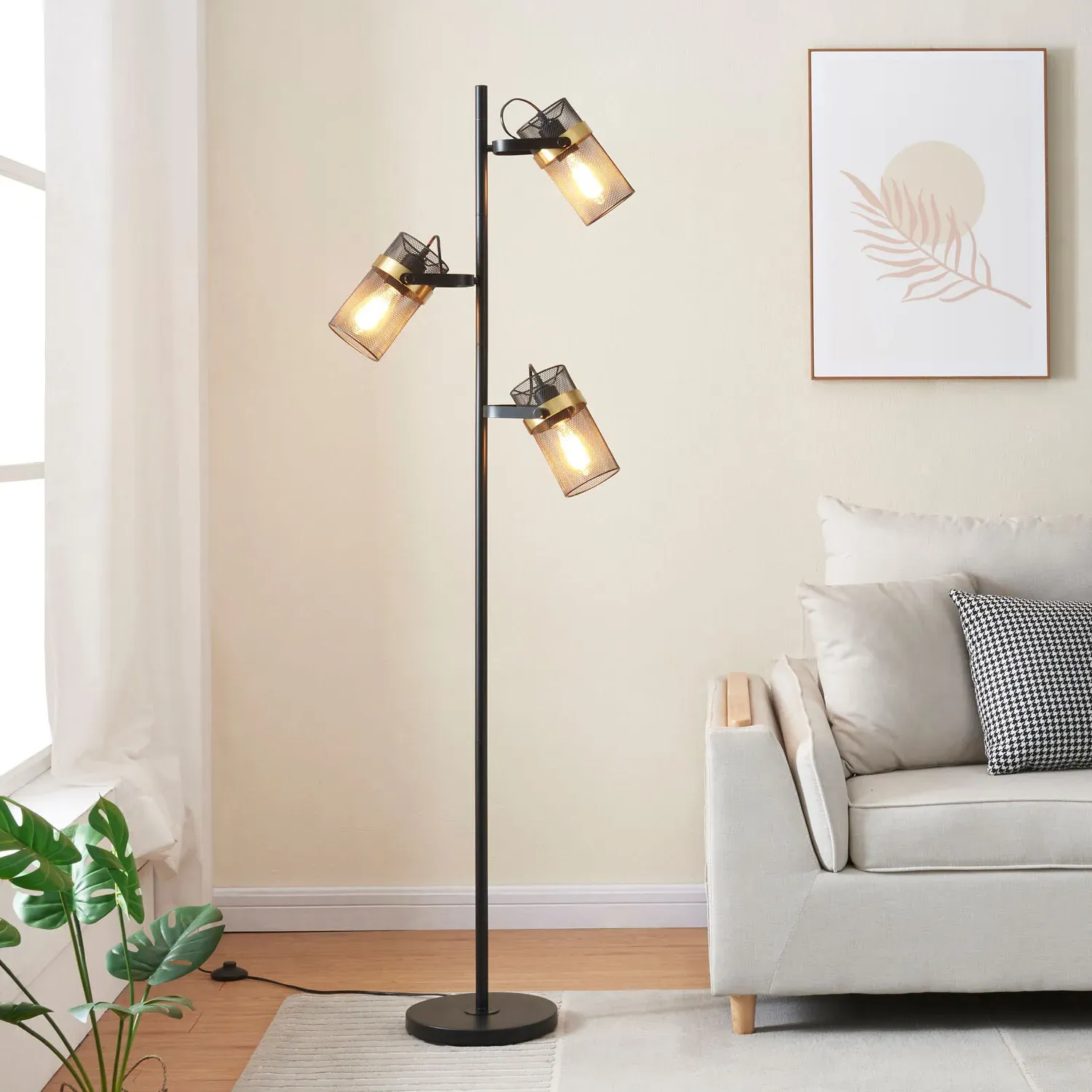 Saxon 3 Light Floor Lamp - Black