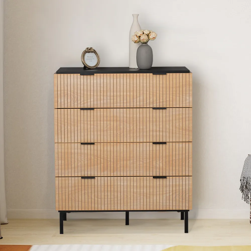 Saxon 4 Drawer Chest of Drawers - Black, Wood Panel