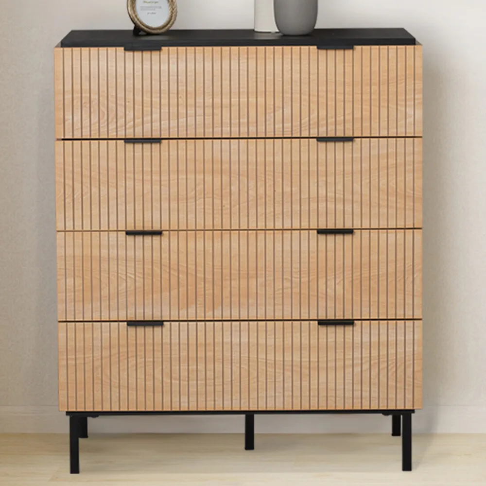 Saxon 4 Drawer Chest of Drawers - Black, Wood Panel