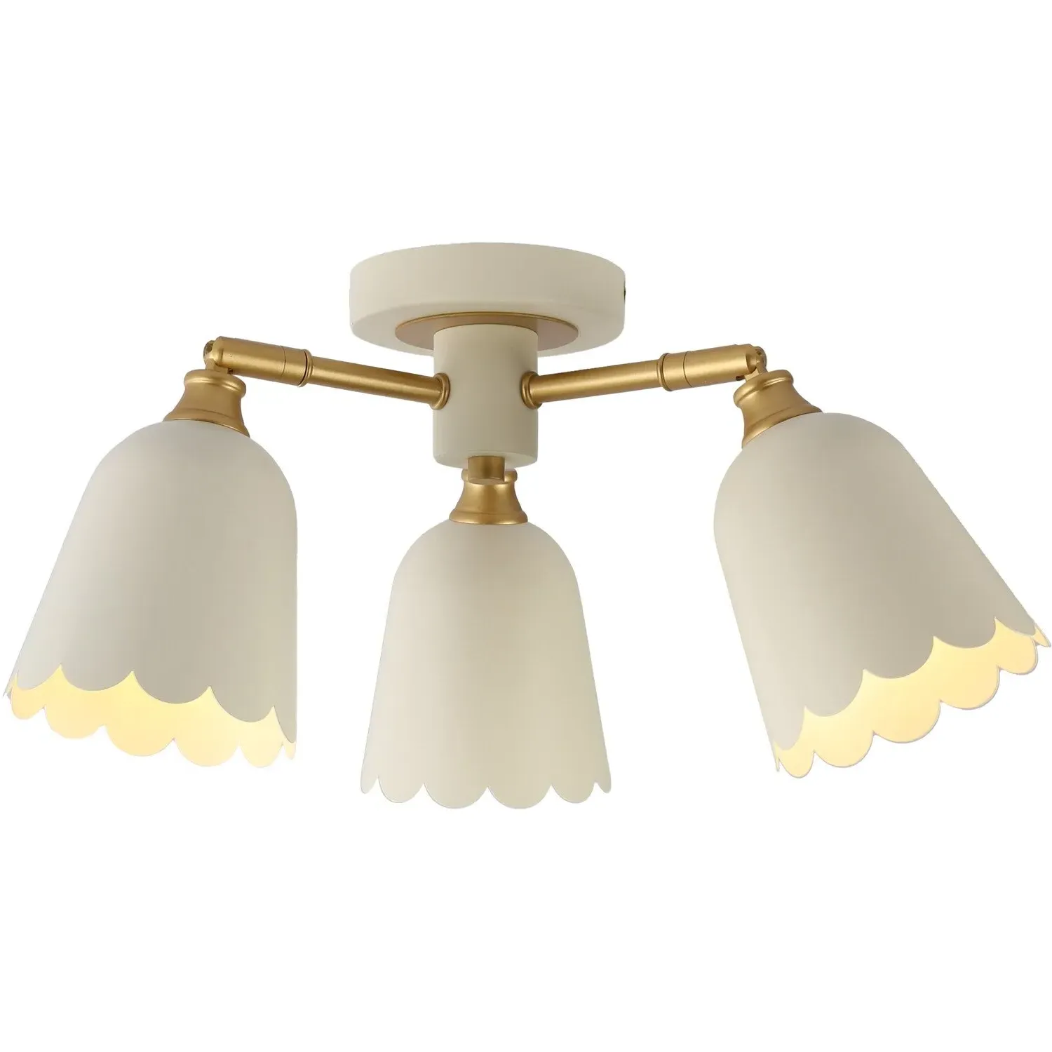 Scalloped 3 Arm Ceiling Light - Cream
