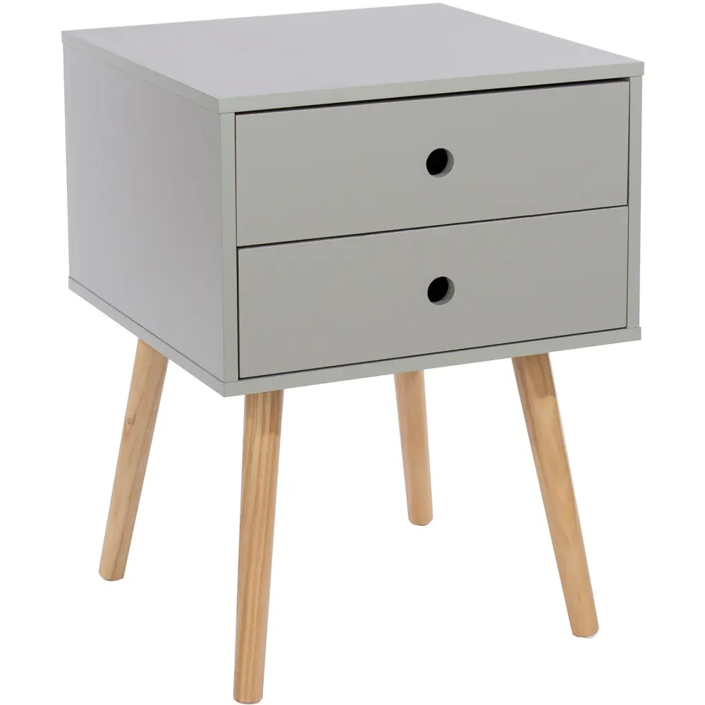 Scandia 2 Drawer Bedside Table - Light Grey