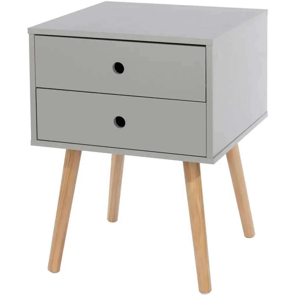 Scandia 2 Drawer Bedside Table - Light Grey
