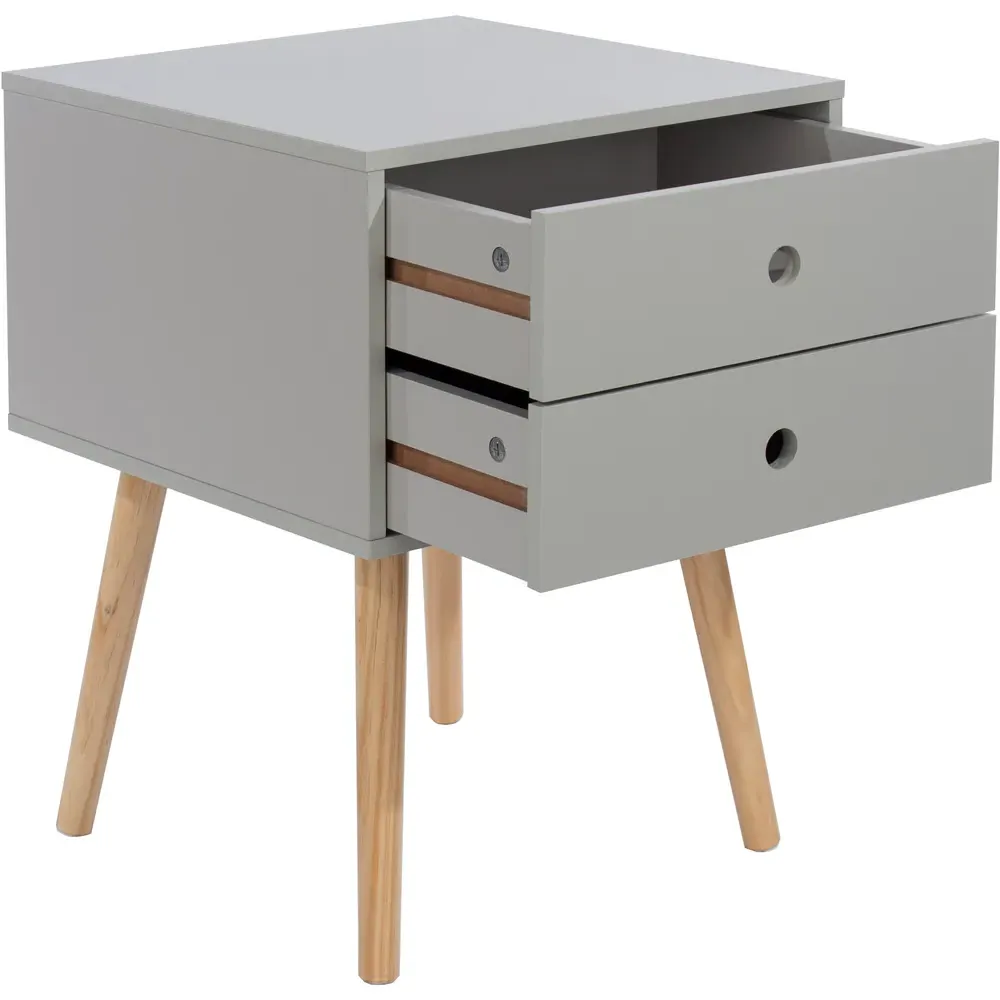 Scandia 2 Drawer Bedside Table - Light Grey