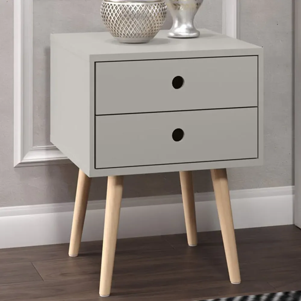 Scandia 2 Drawer Bedside Table - Light Grey