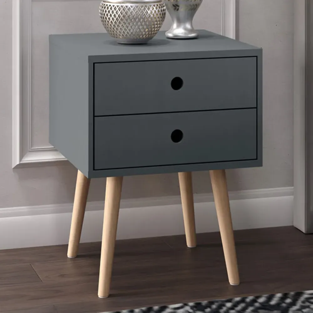 Scandia 2 Drawer Bedside Table - Midnight Blue