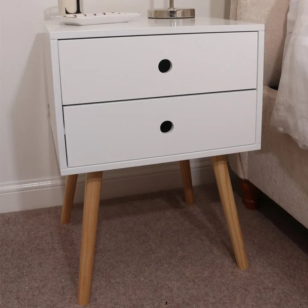 Scandia 2 Drawer Bedside Table - White