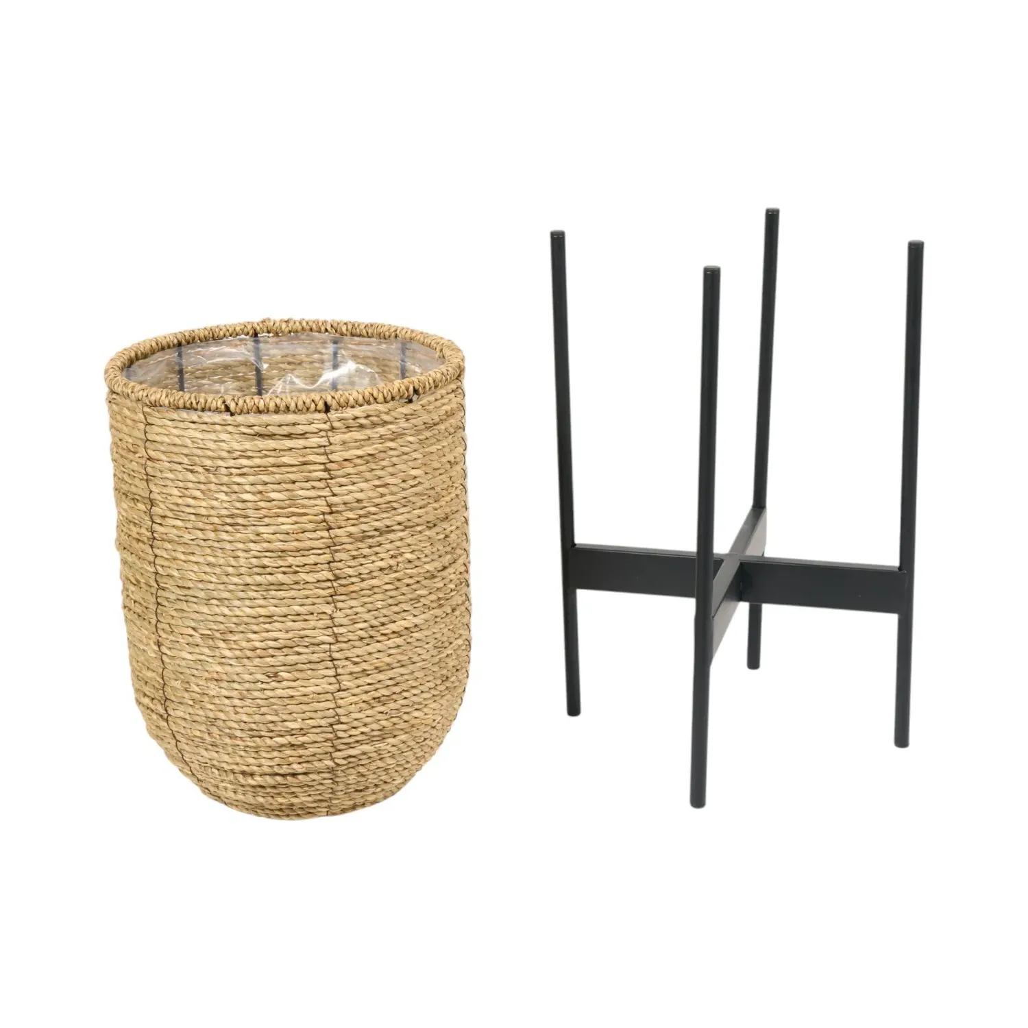 Seagrass Planter on Metal Stand - Natural