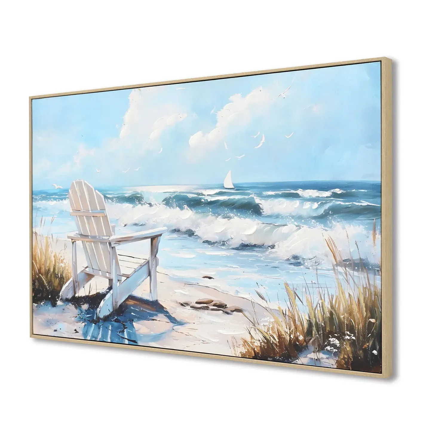 Seashore Deck Chair Framed Art - Blue