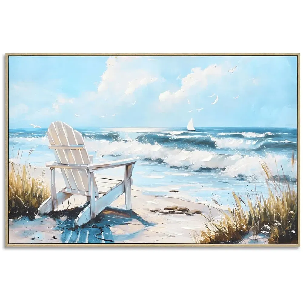 Seashore Deck Chair Framed Art - Blue image